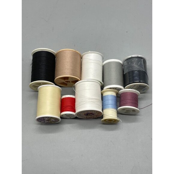 10 spools of polyester thread  varying colors white blue and sizes READ - Picture 3 of 6